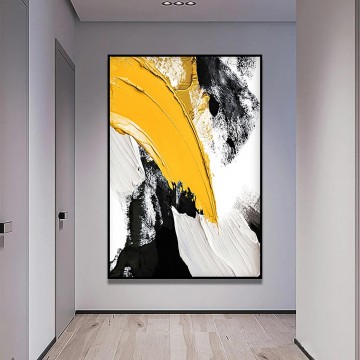 テクスチャード加工 Painting - ブラシ イエロー ブラック abstract08 バイ パレット ナイフ ウォール アート ミニマリズム テクスチャ